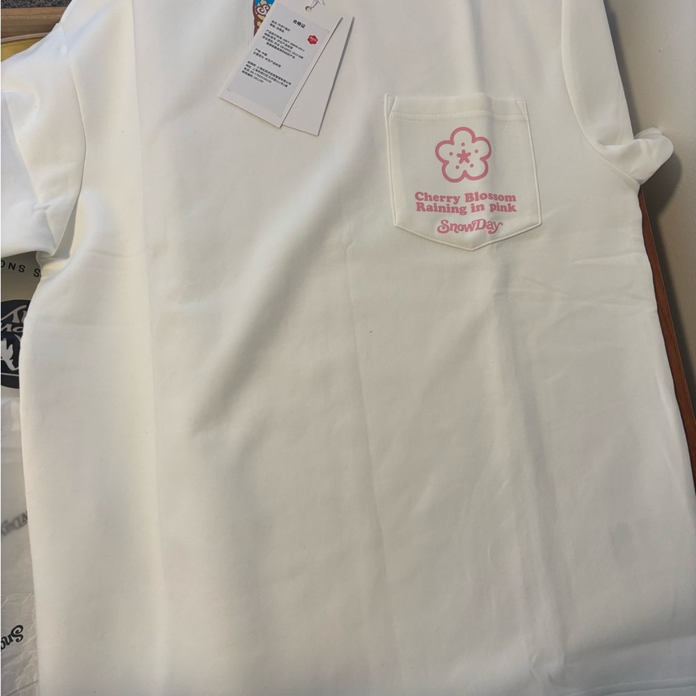 Pink and White Short Sleeve Tee with Embroidered Detail